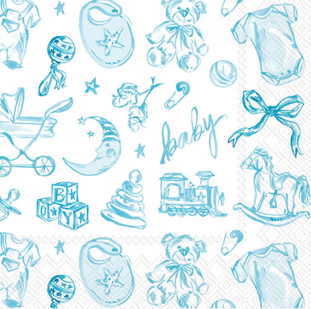 Baby Toile Cocktail Napkin Blue