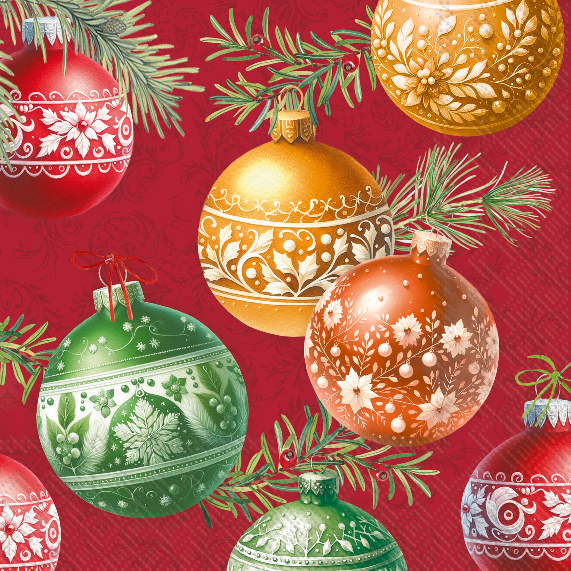 Christmas Bubbles Red Lunch Napkin