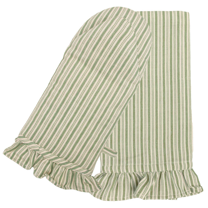 Green Stripe Oven Mitt &amp; Tea Towel