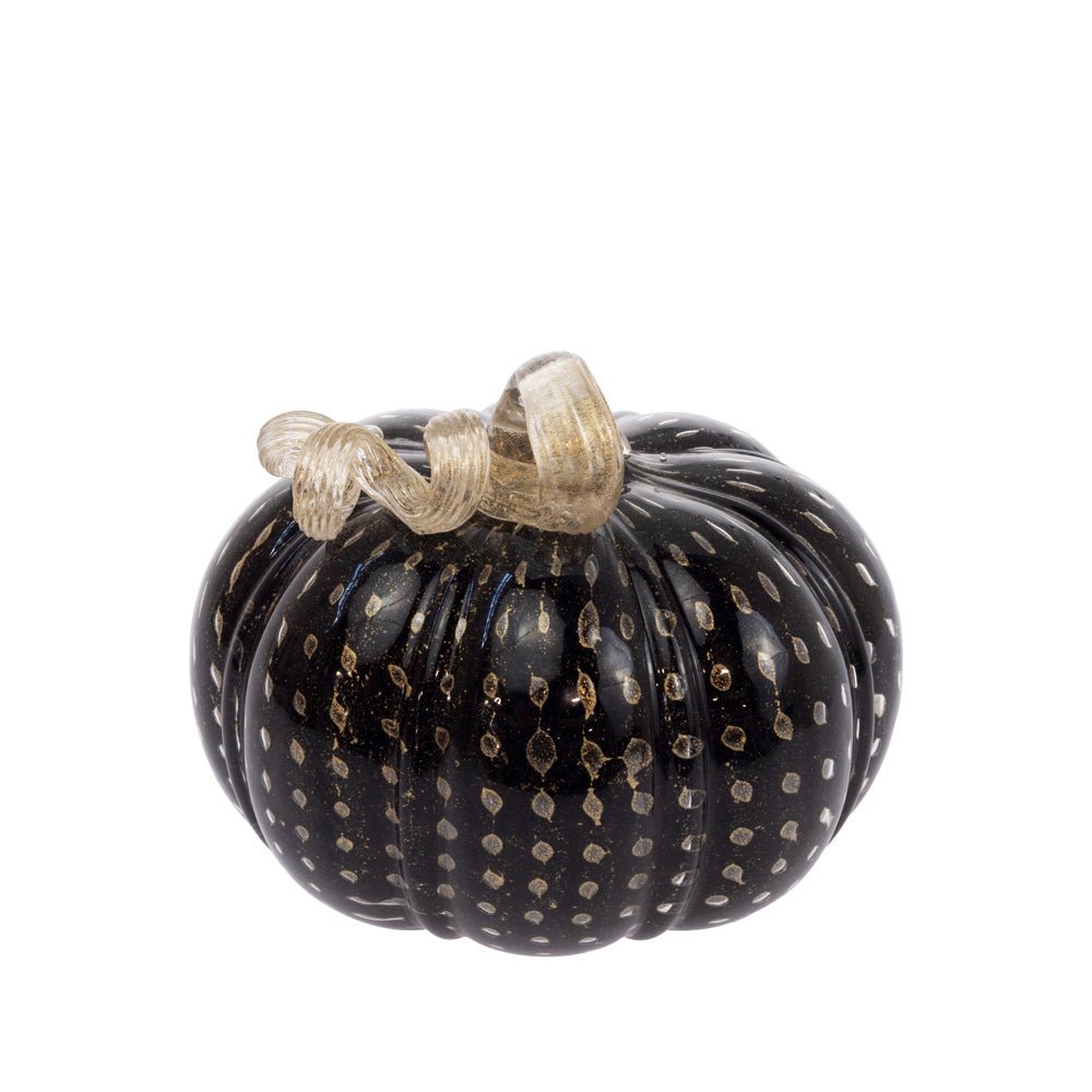 Small Black & Gold Glass Pumpkin