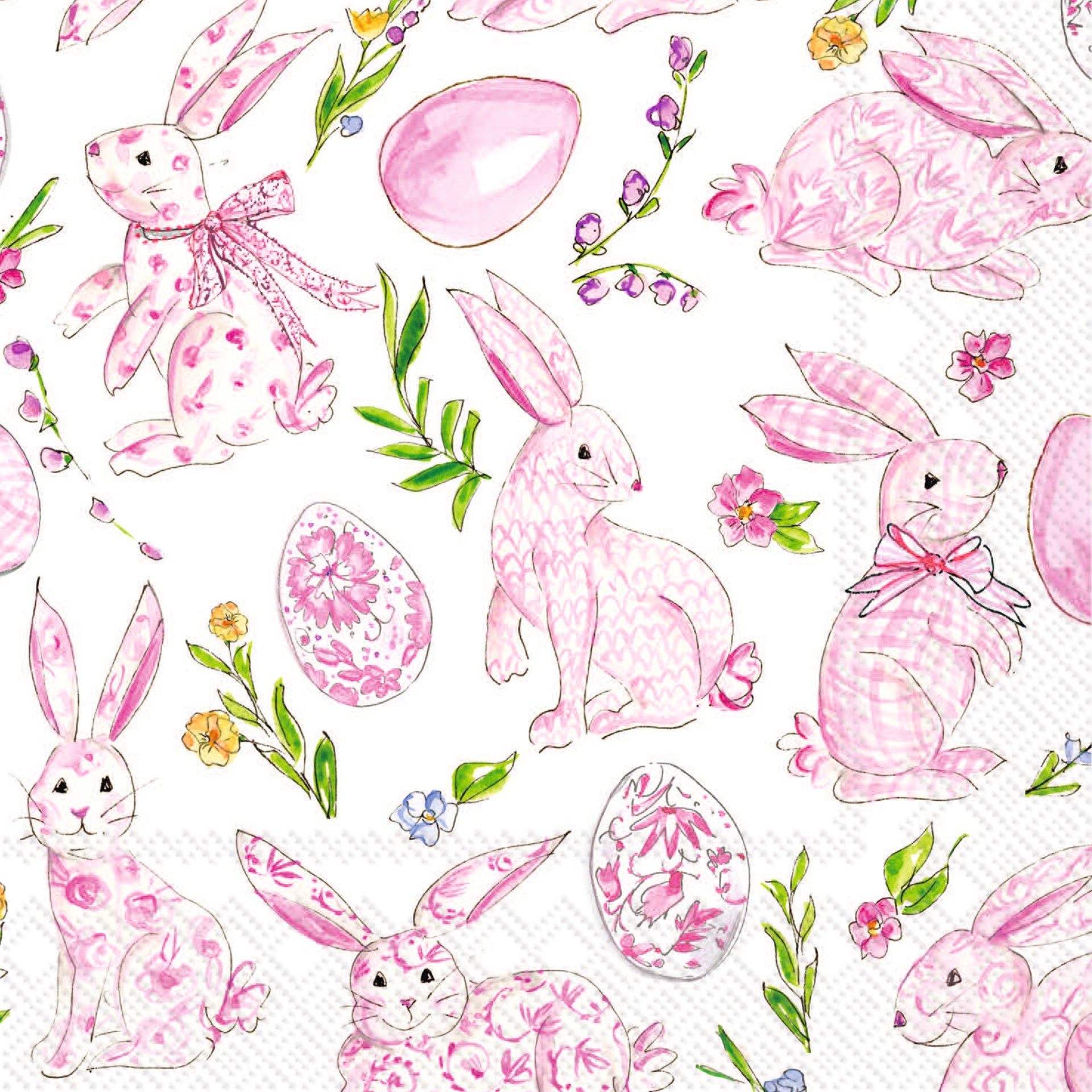 Pink Bunny Floral Cocktail Napkin