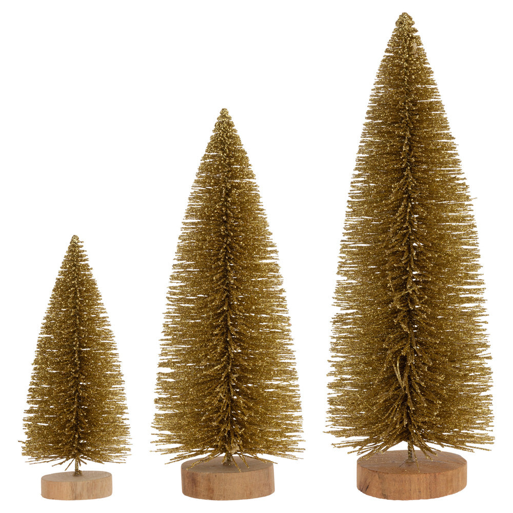 GOLD GLITTER BOTTLE BRUSH TREES S/3