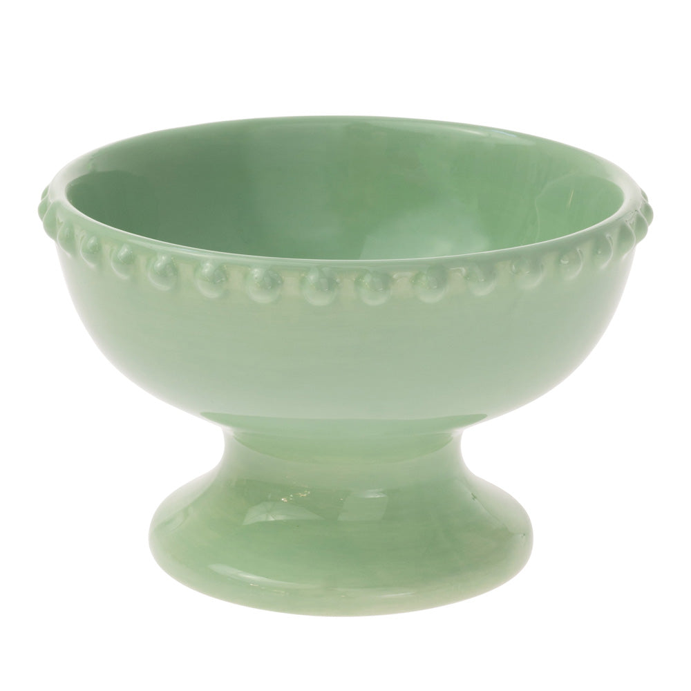 LUSTROUS BEADED AQUA PEDESTAL BOWL