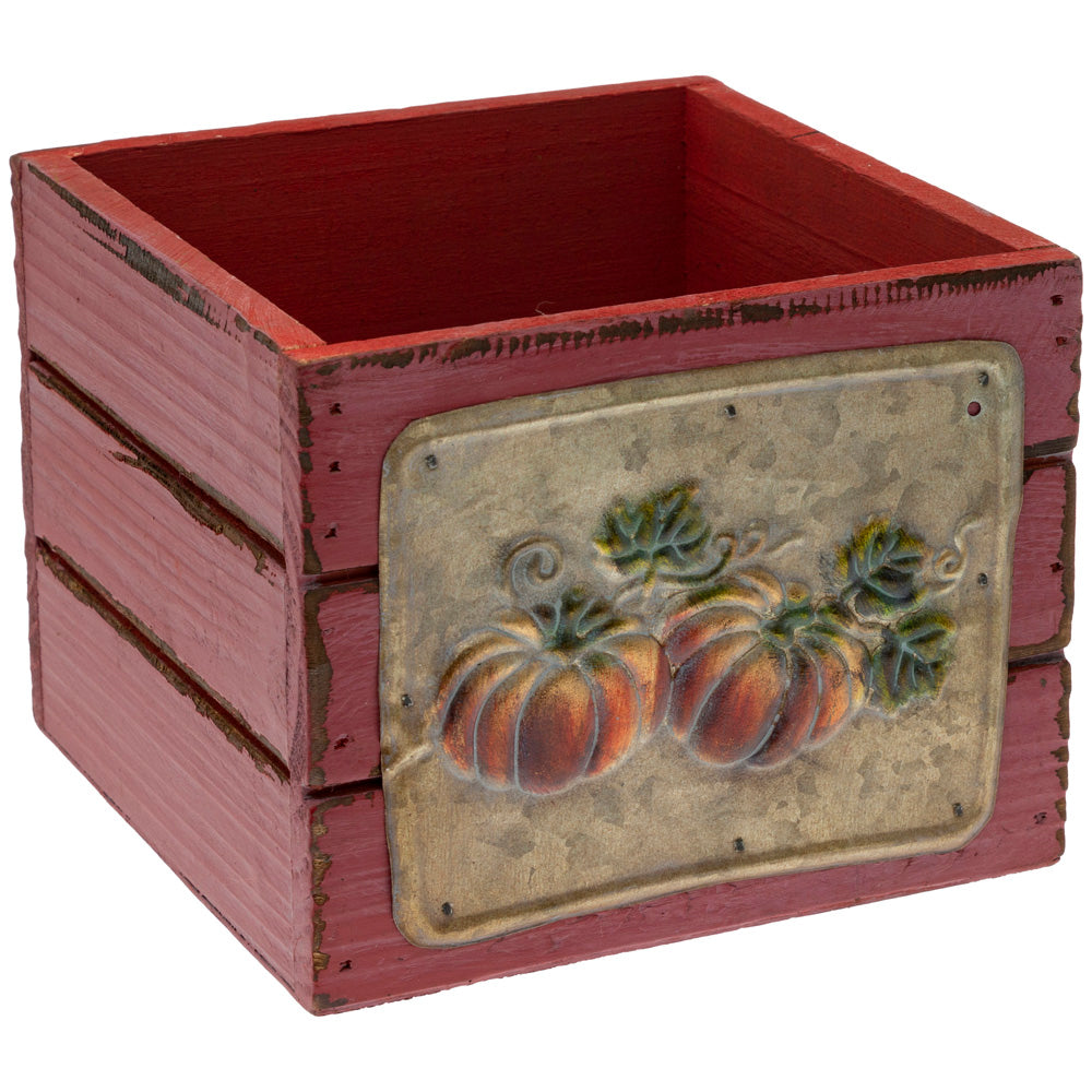 MAROON EMBOSSED PUMPKIN WOOD CRATE