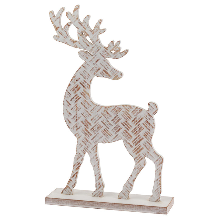 Standing White Wash Basketweave Deer