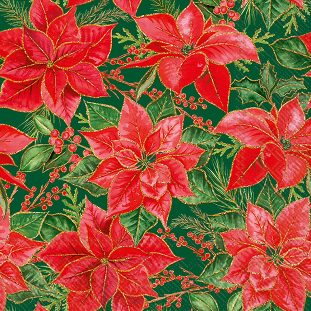 Christmas Poinsettia Lunch Napkin Green