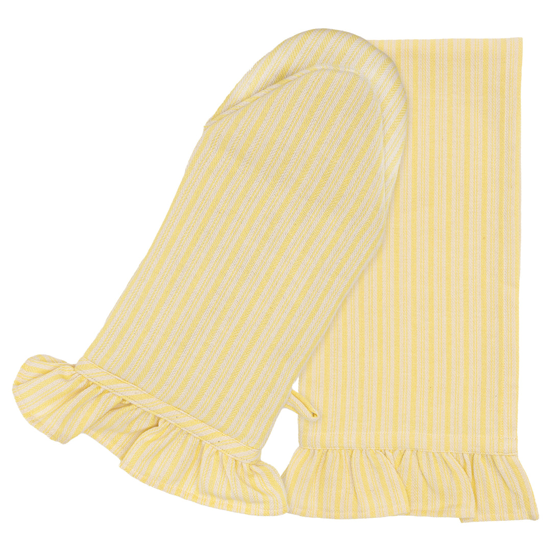 Yellow Stripe Oven Mitt &amp; Tea Towel