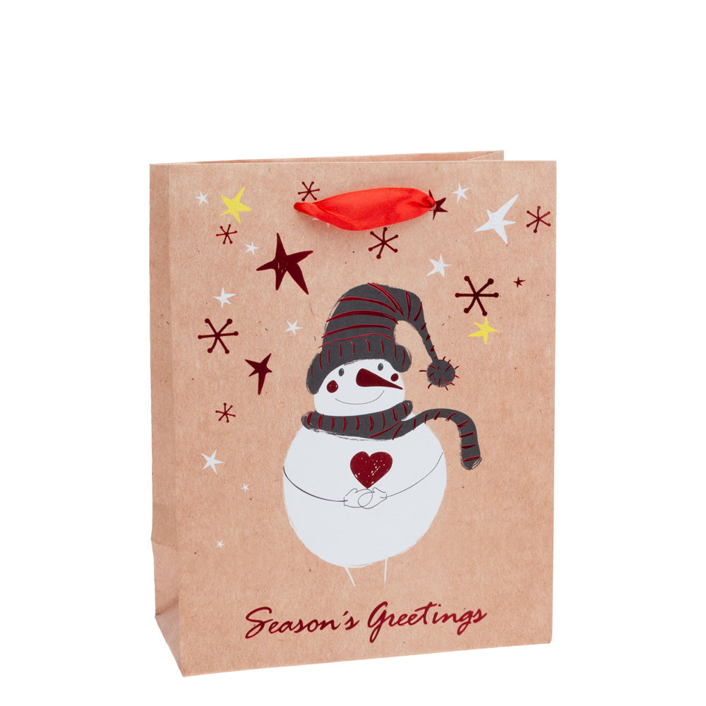 SEASONS GREETING SNOWMAN RED FOIL MEDIUM BAG