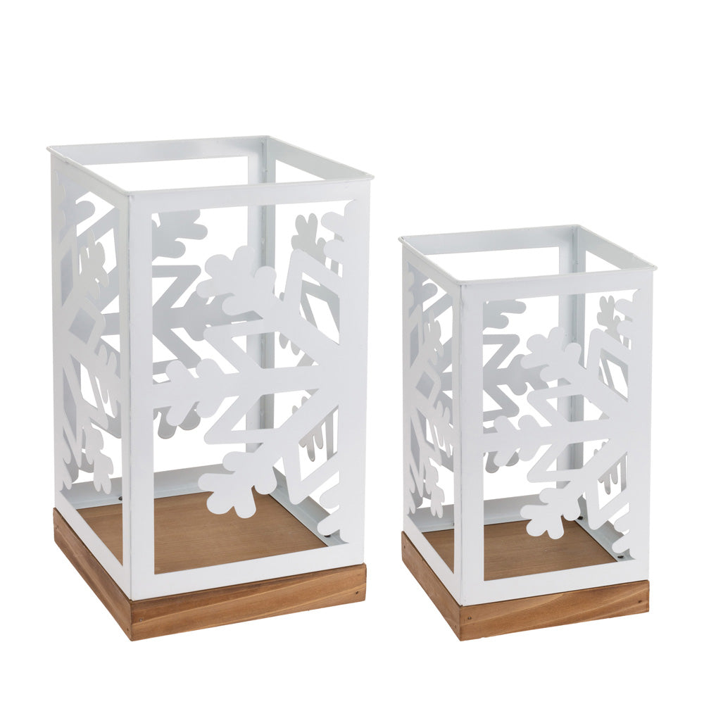 White Metal Snowflake Lanterns (Set of 2)