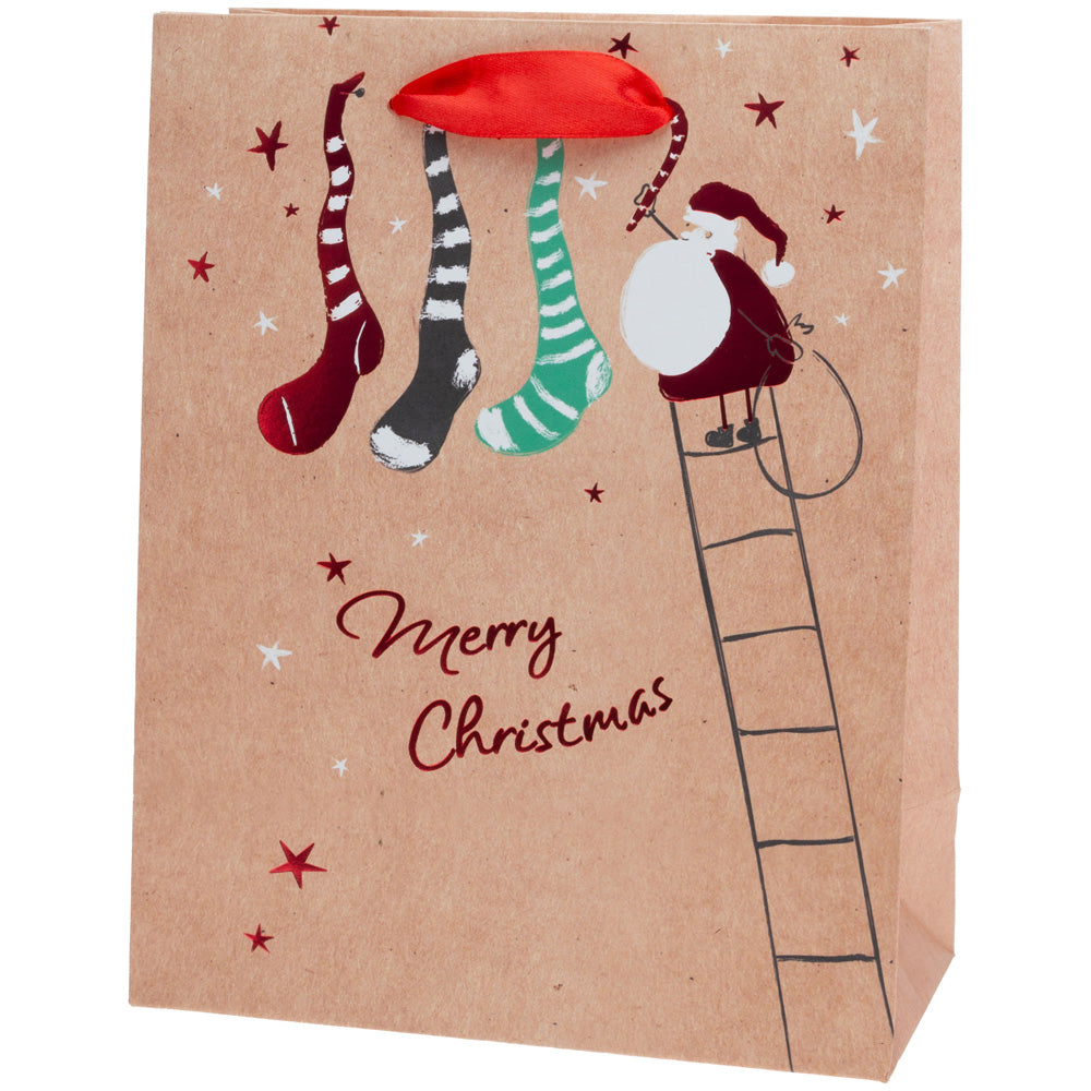 MERRY CHRISTMAS STOCKINGS RED FOIL LARGE BAG