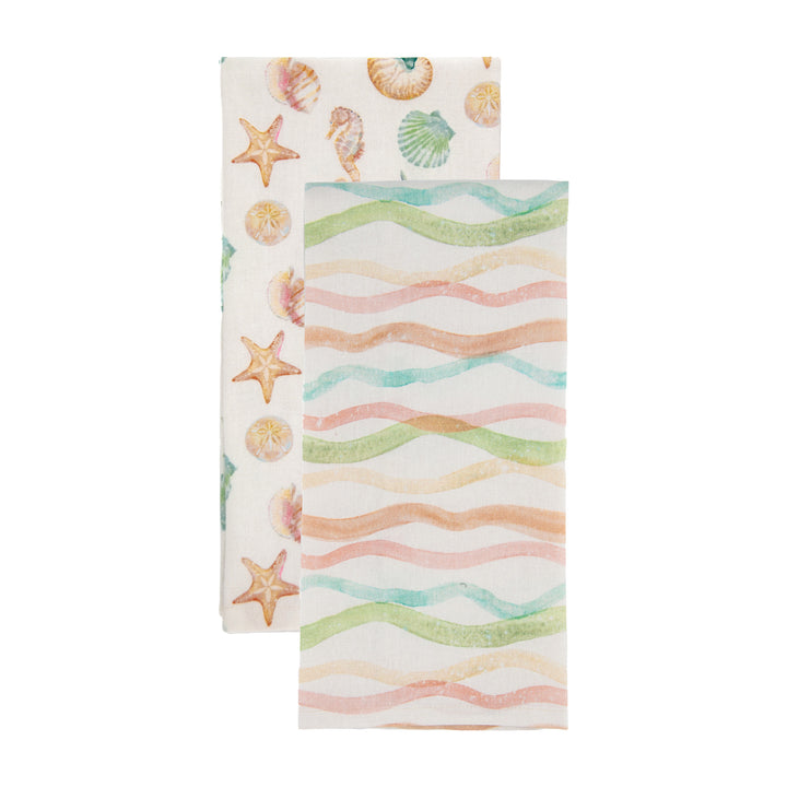 Marinelife and Watercolor Wave Tea Towel (Set of 2)