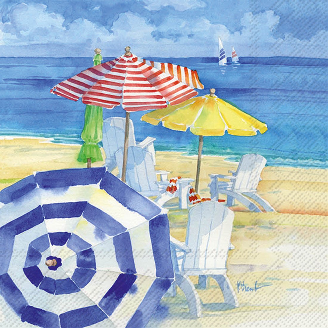 Watercolor Beach Cocktail Napkin