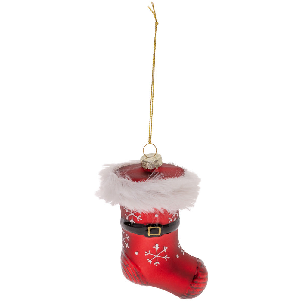 GLASS SANTA SOCK ORNAMENT