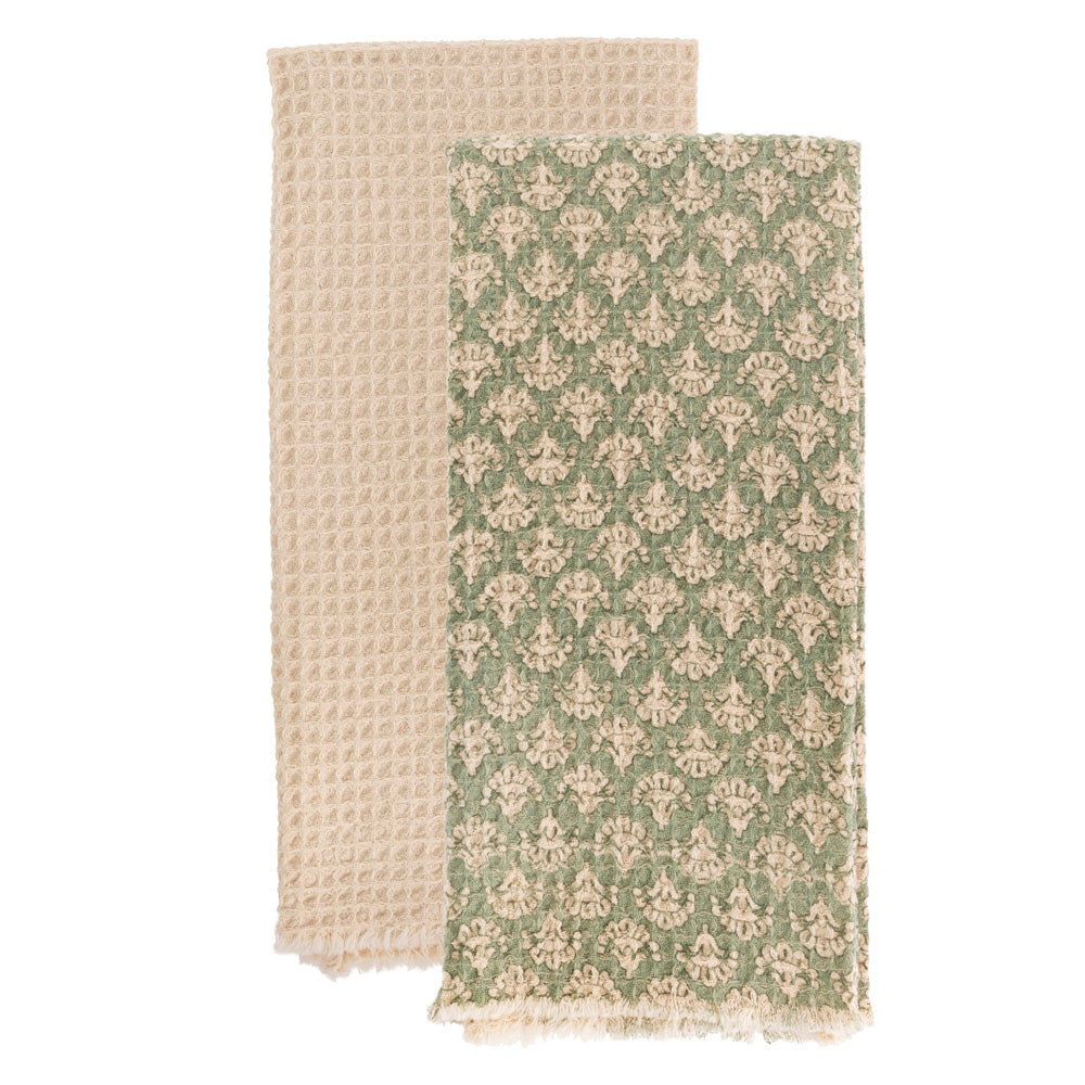 SAGE DAMASK TEA TOWELS S/2