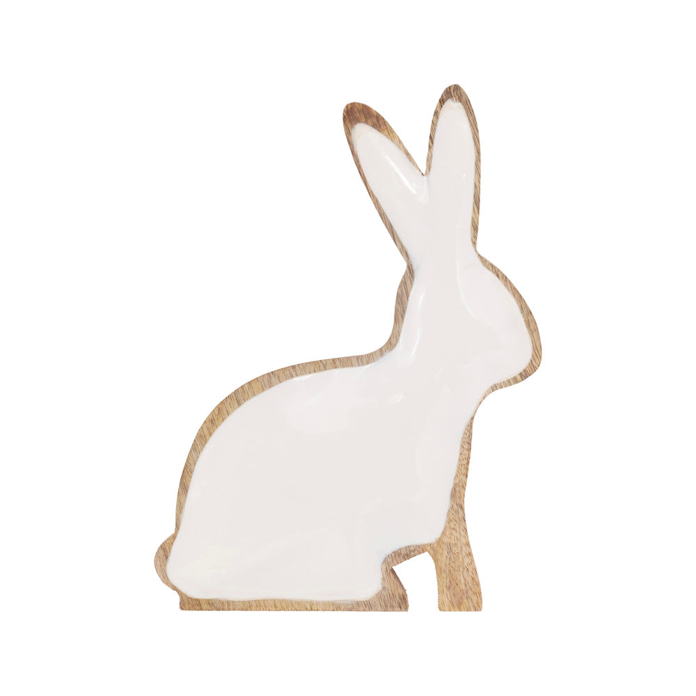 WHITE WOOD BUNNY TRAY SM