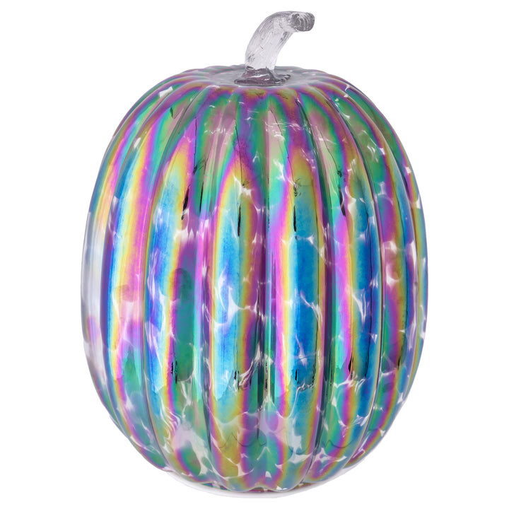 Iridescent Oil Slick Glass Pumpkin Large