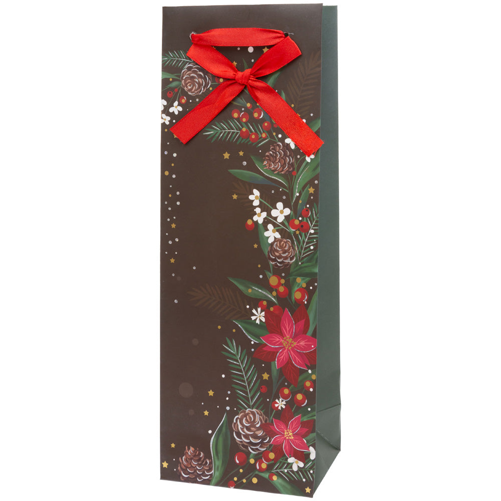 Black Christmas Floral Bottle Bag