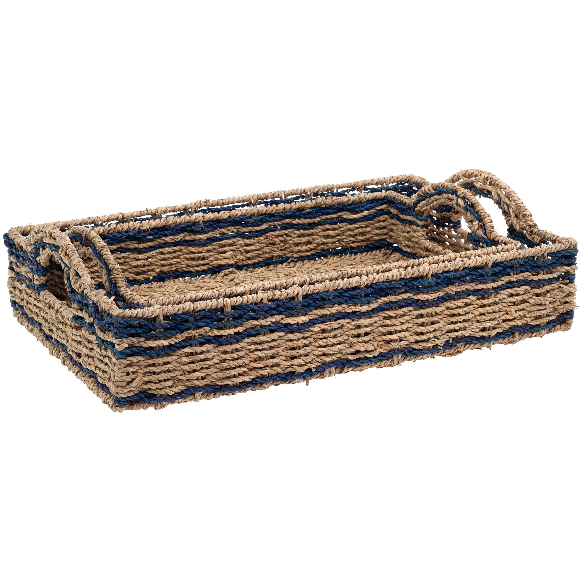 Seagrass and Navy Trays (Set of 2)