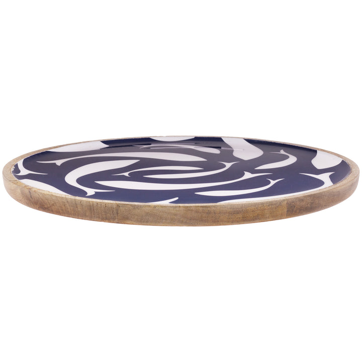 Navy Swirl Fish Wood Round Platter