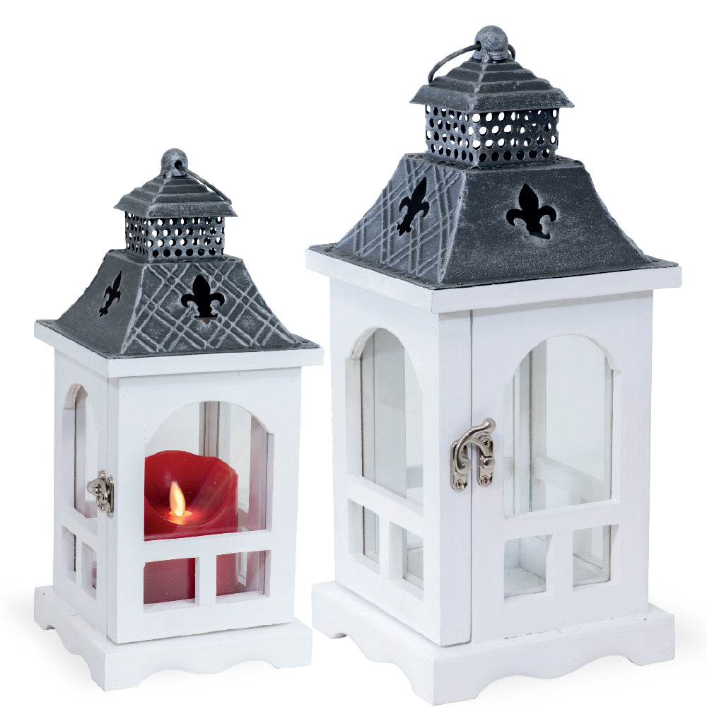 White Fleur De Lis Lanterns (Set of 2)