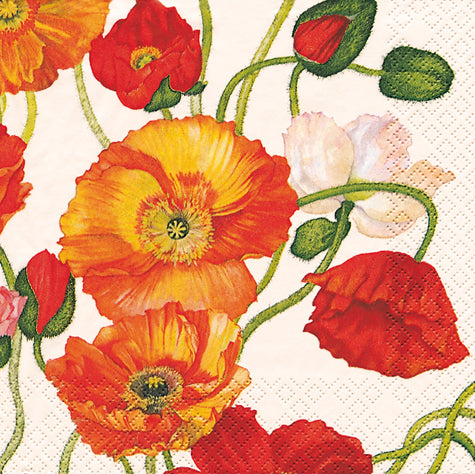 Poppies Cocktail Napkin White