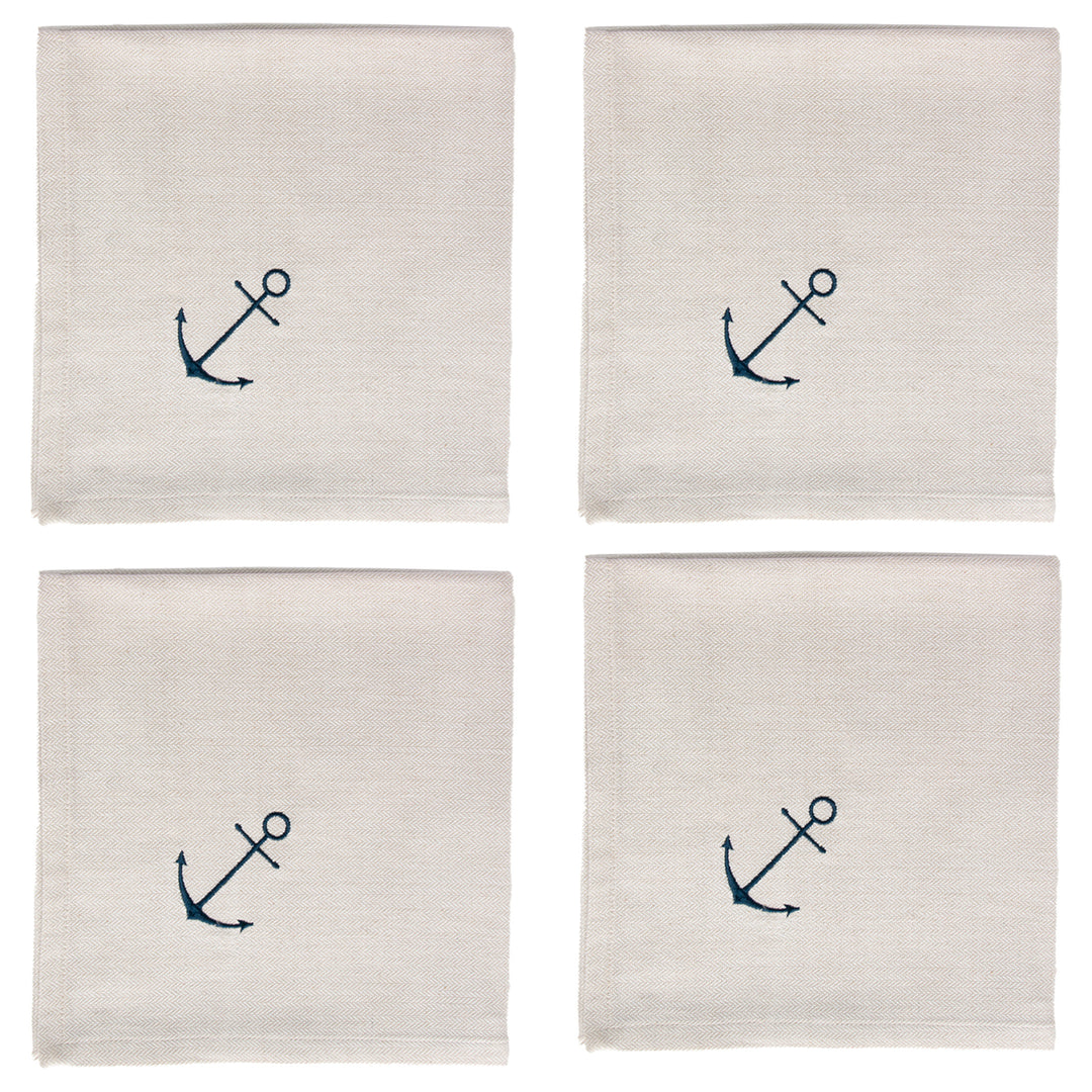 Anchor Embroidered Cloth Napkins (Set of 4)