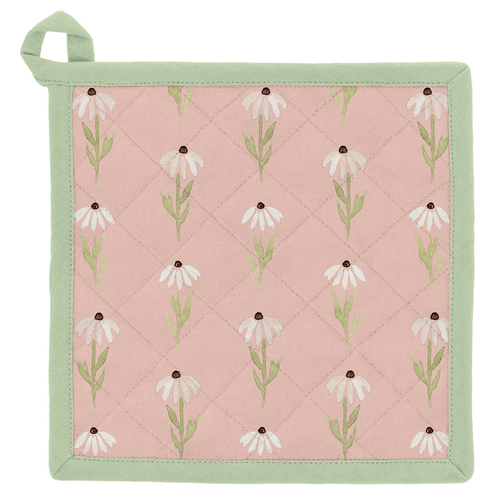 Pink Daisy Tea Towel and Pot Holder Set