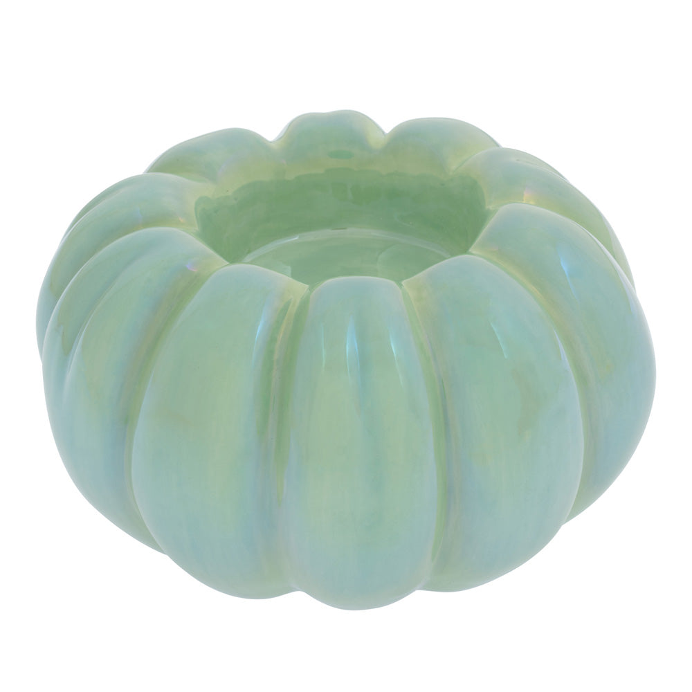 LUSTROUS AQUA PUMPKIN TEALIGHT HOLDER