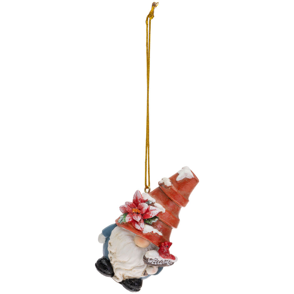 Potted Plant Gnome Ornament With Cardinal