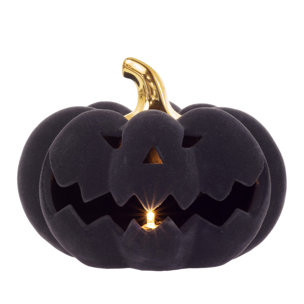 Large Black Flocked Velvet Jack O'Lantern LED