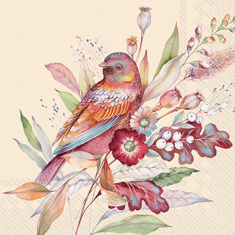 Autumn Meadow Bird Lunch Napkin Cream