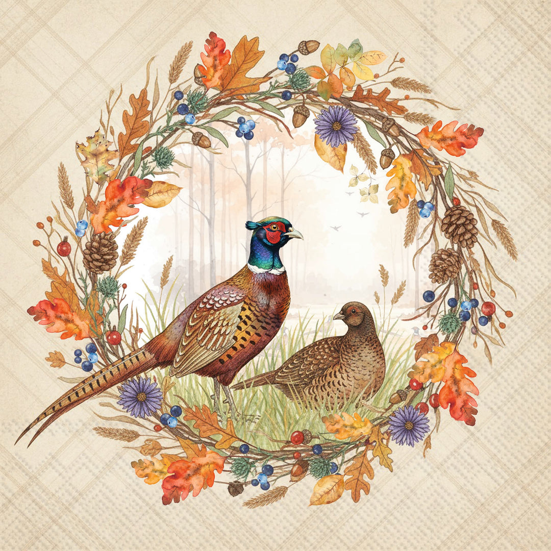 Pheasant Wreath Cocktail Napkin