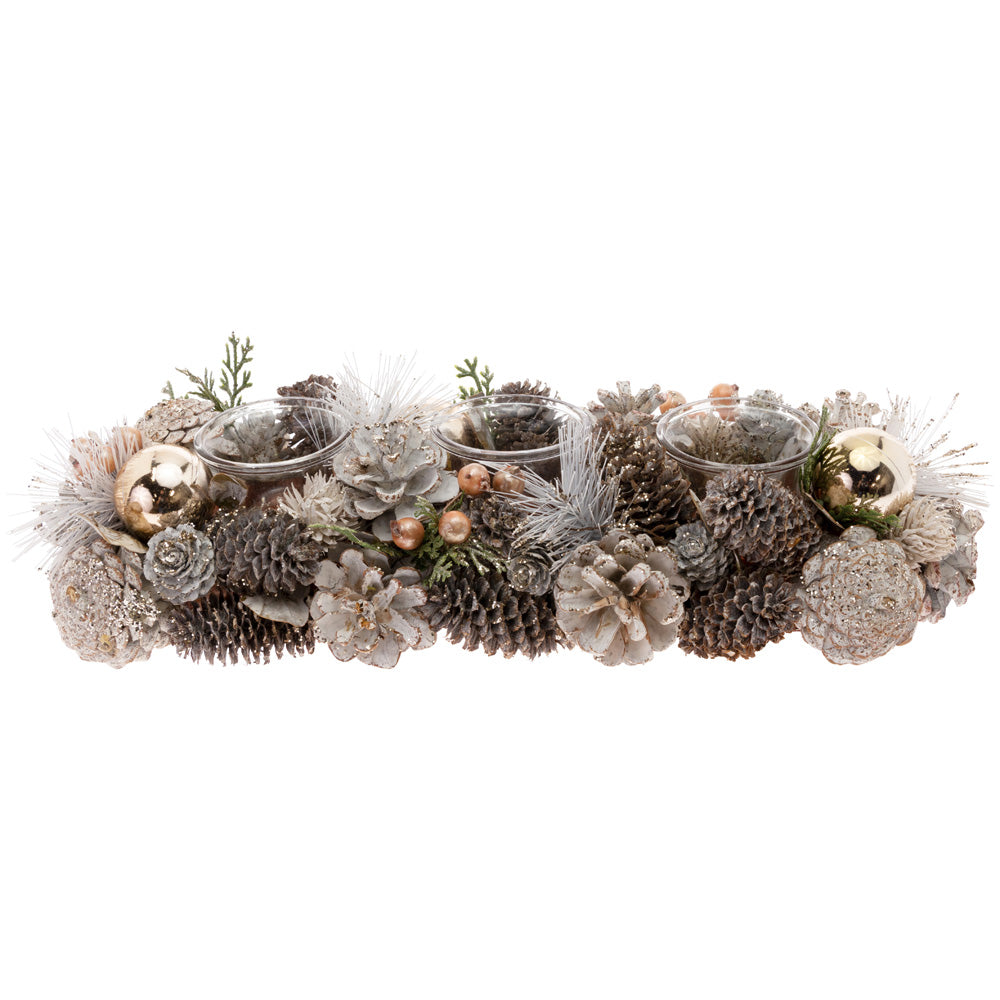 CHAMPAGNE SHIMMER TRI TEALIGHT Pinecones Berries Balls