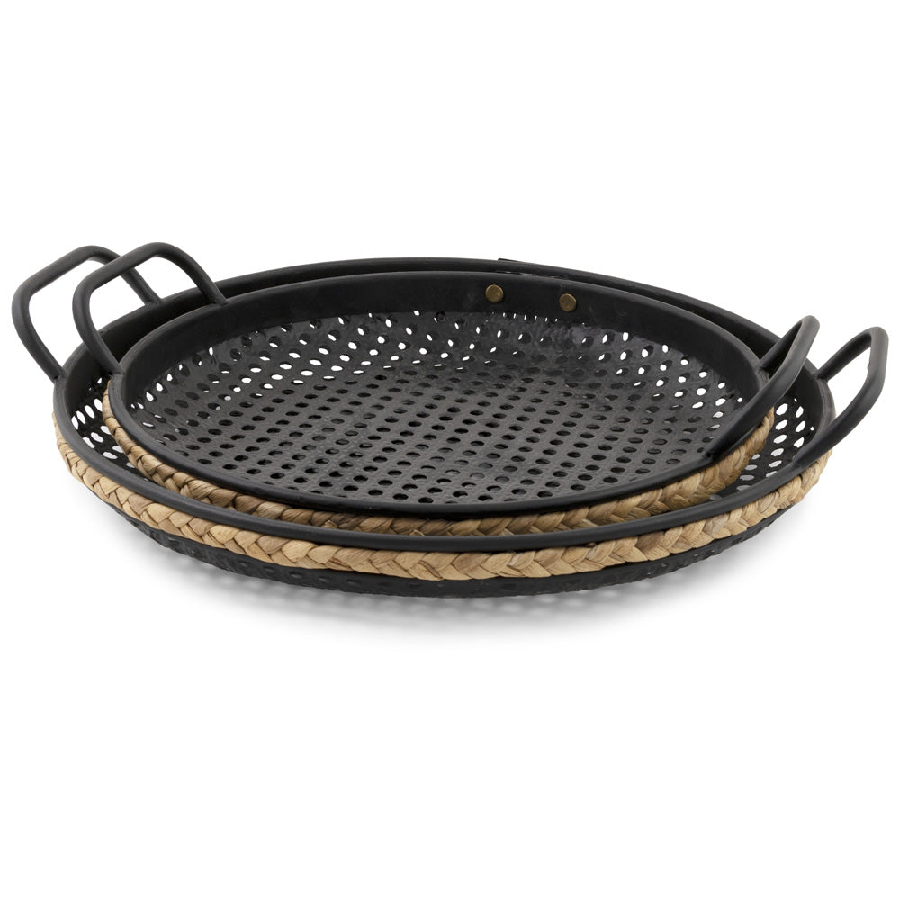 ROUND BLACK METAL TRAY S/2