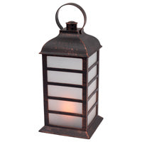 ANTIQUE BRONZE FROSTED SLAT LANTERN w LED STRIP