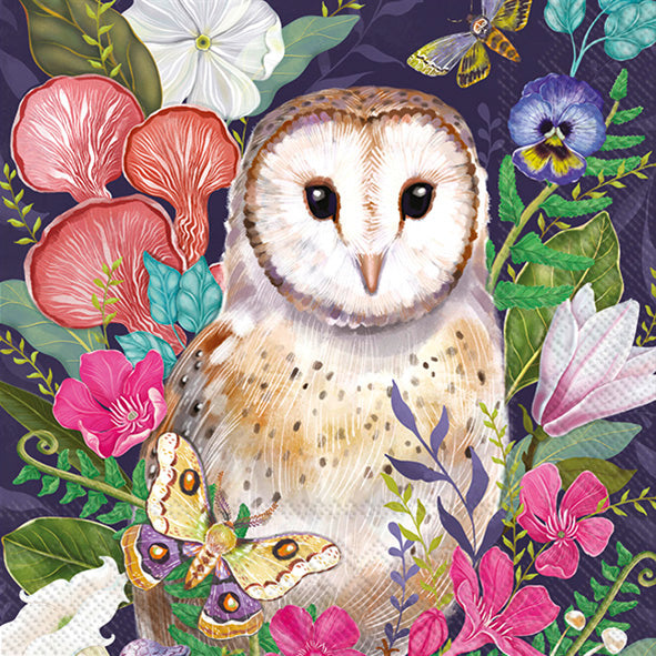 Floral Barn Owl Lunch Napkin