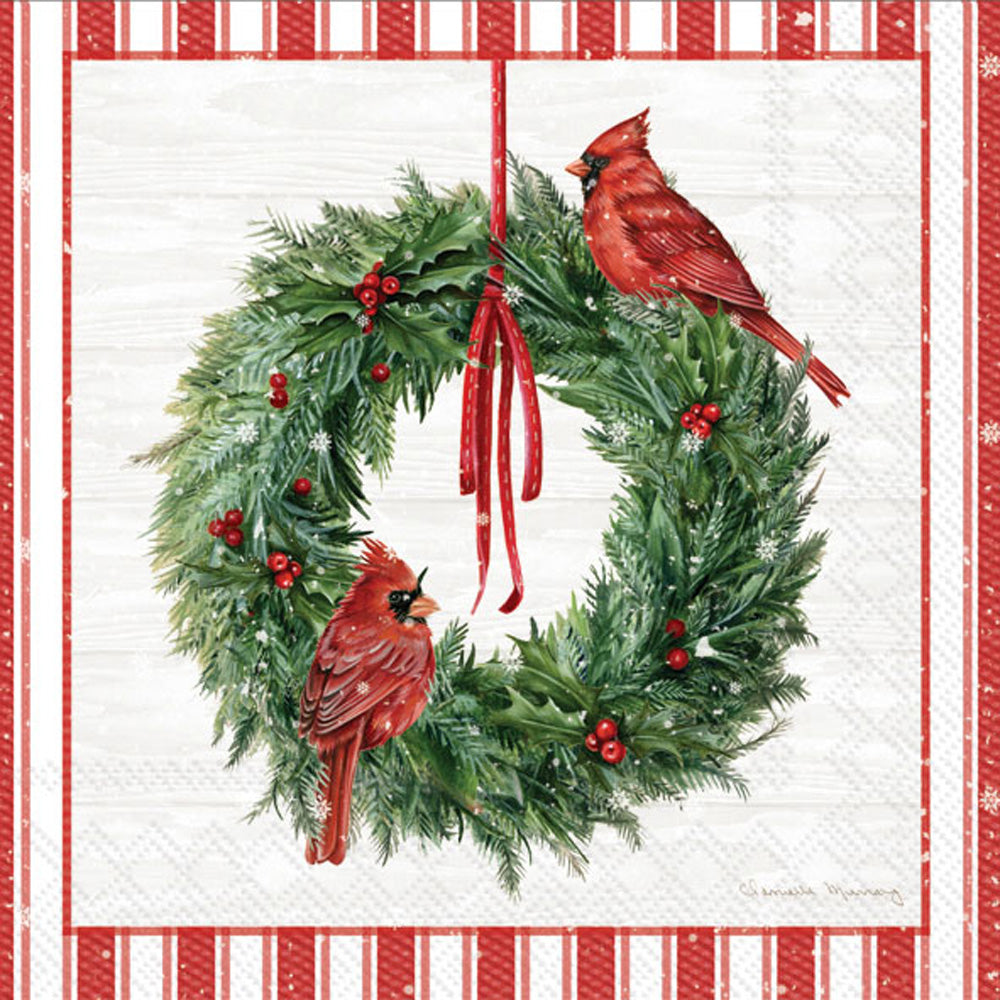 Countryside Cardinal Wreath Cocktail Napkin