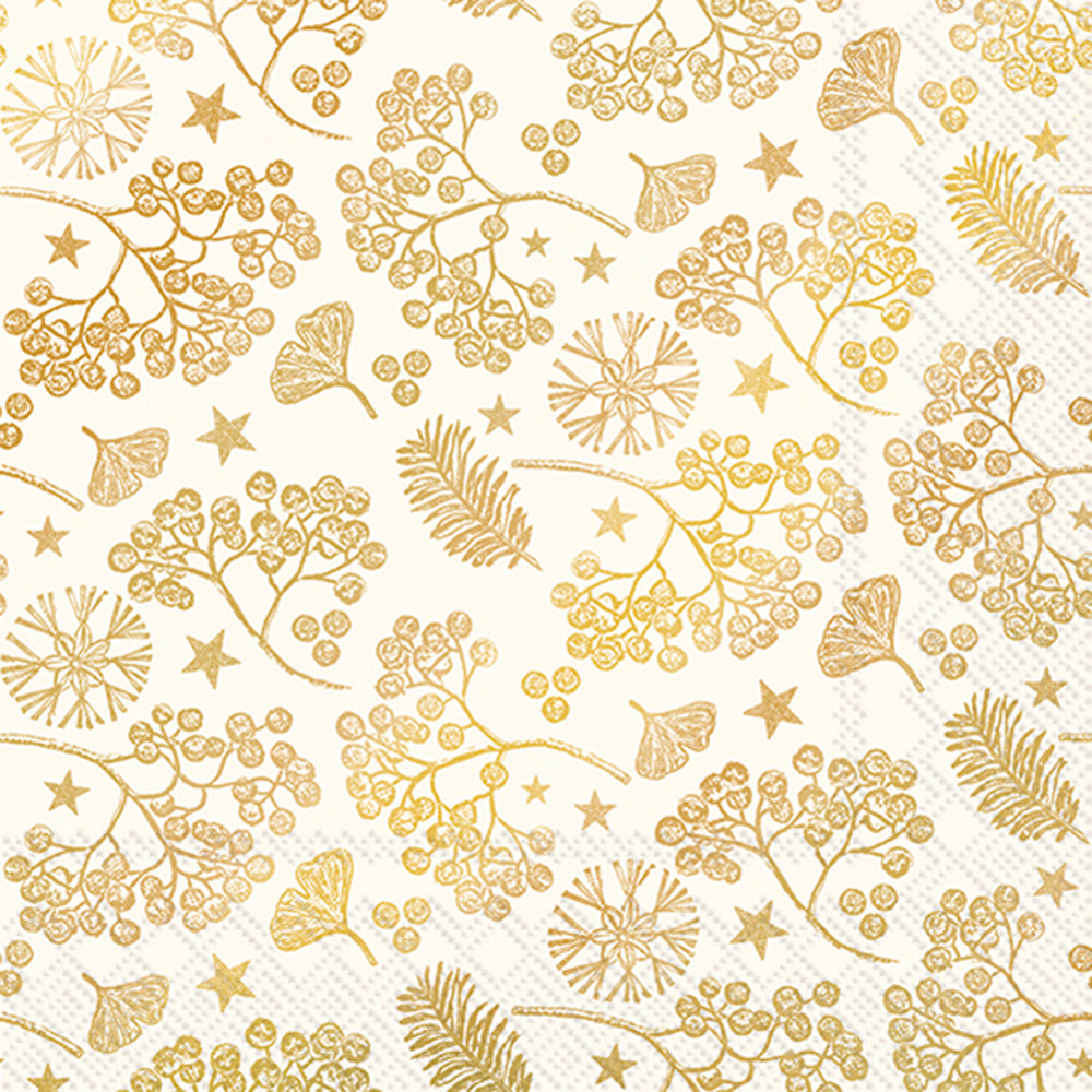 Bright Winter Branches Cocktail Napkin Cream Gold