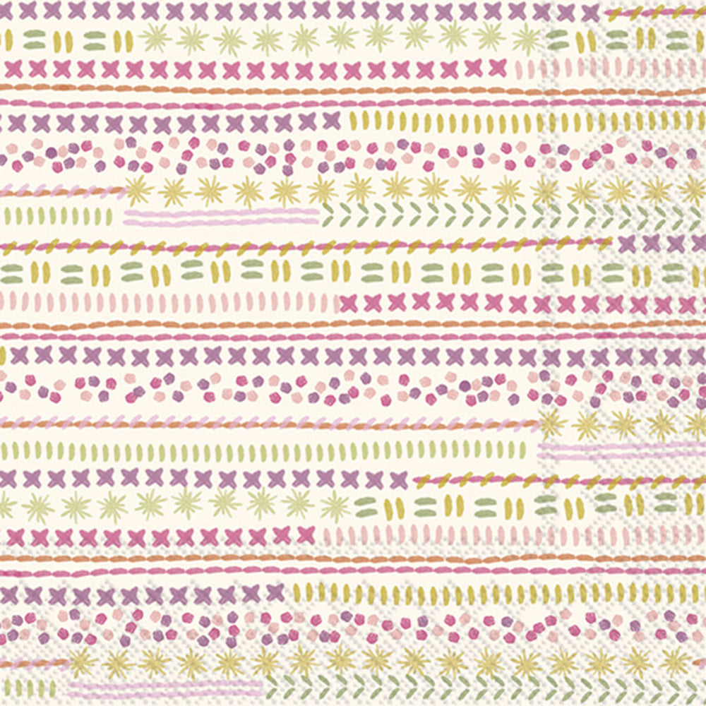 Sampler Stripes Cocktail Napkin Pink