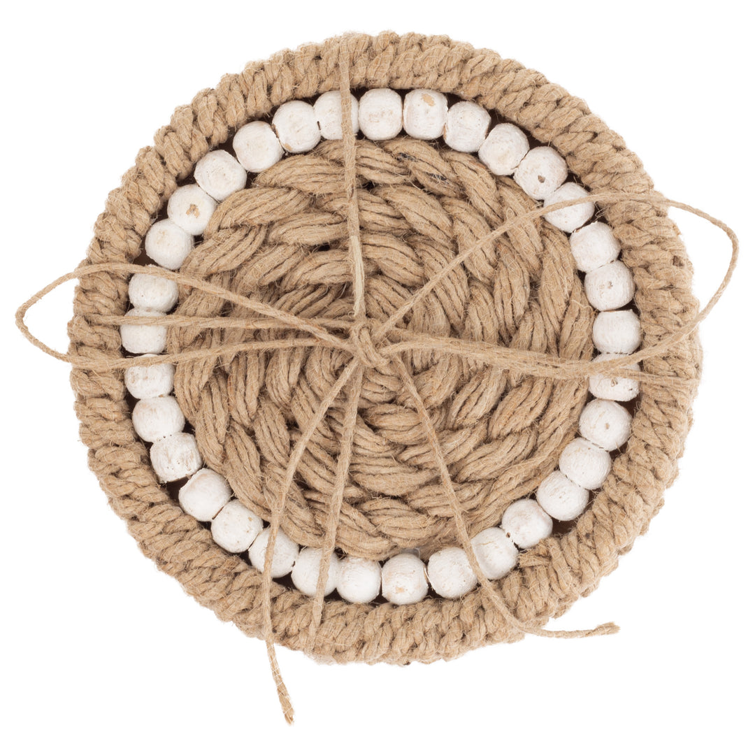 Natural Jute and White Beaded Coaster (Set of 4)
