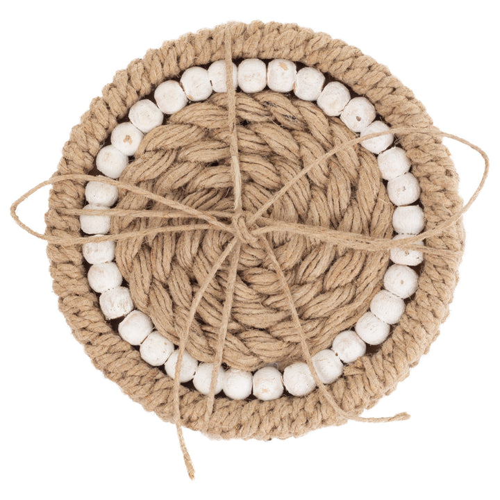 Natural Jute and White Beaded Coaster (Set of 4)