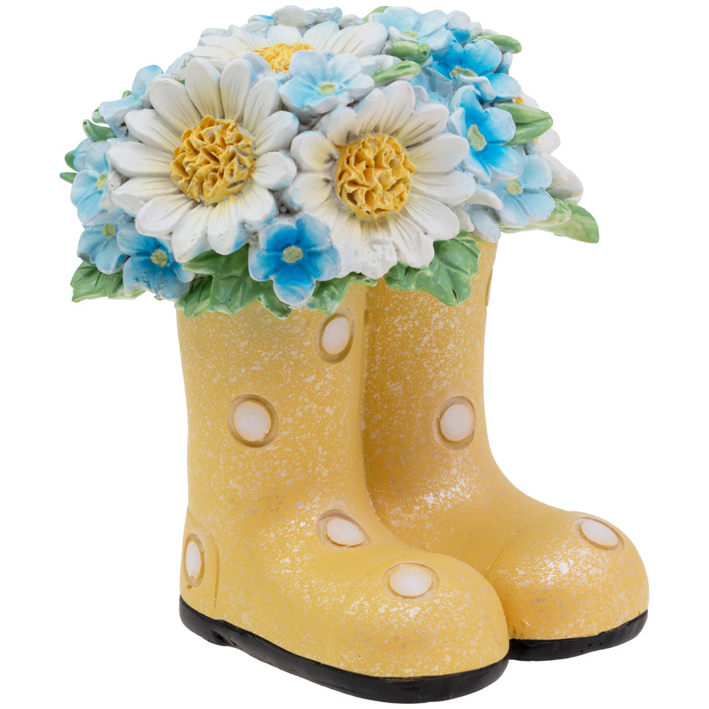 POLKA DOT YELLOW BOOTS W FLORAL BOUQUET