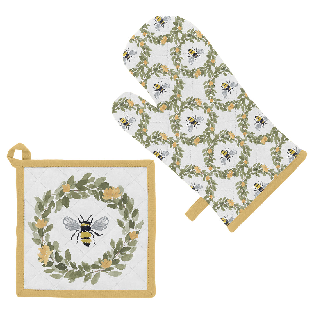 Bee Field Oven Mitt and Pot Holder Set