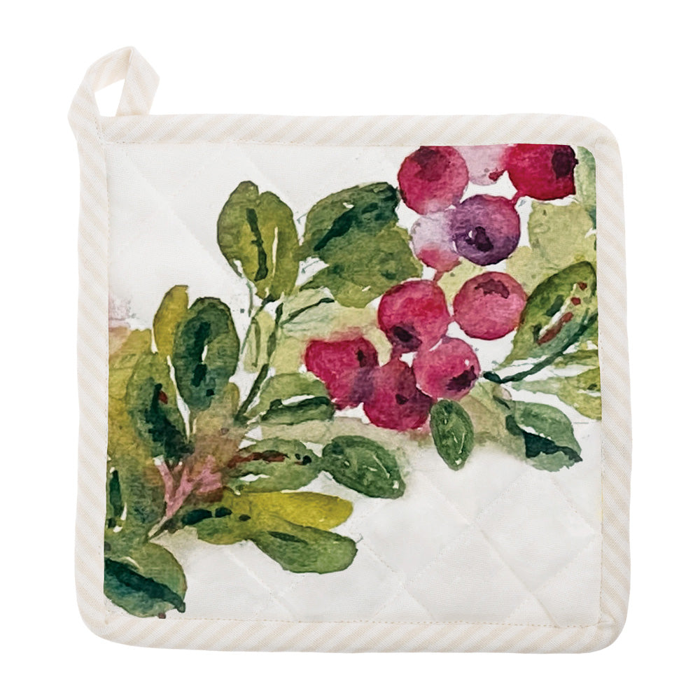 Cranberry Wreath Pot Holder and Oven Mitt Set