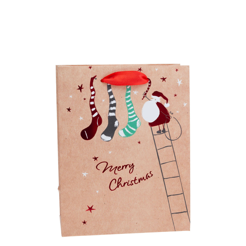 MERRY CHRSTMAS STOCKINGS RED FOIL MEDIUM BAG