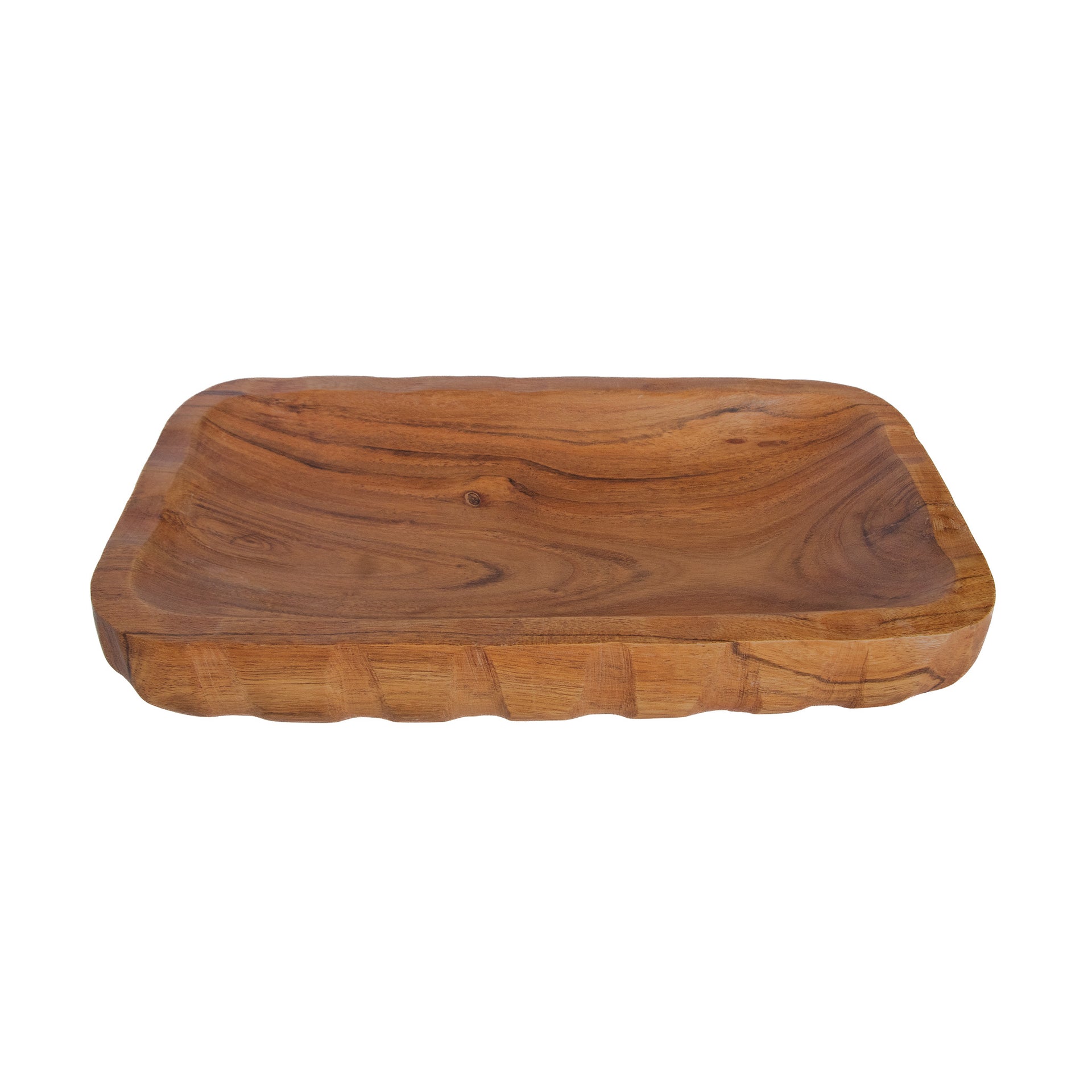 SCALLOPED ACACIA WOOD OBLONG BOWL