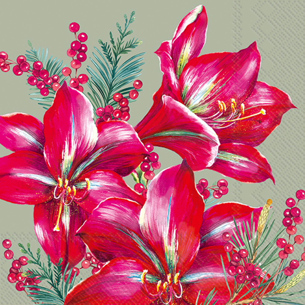 Classic Amaryllis Lunch Napkin Sage