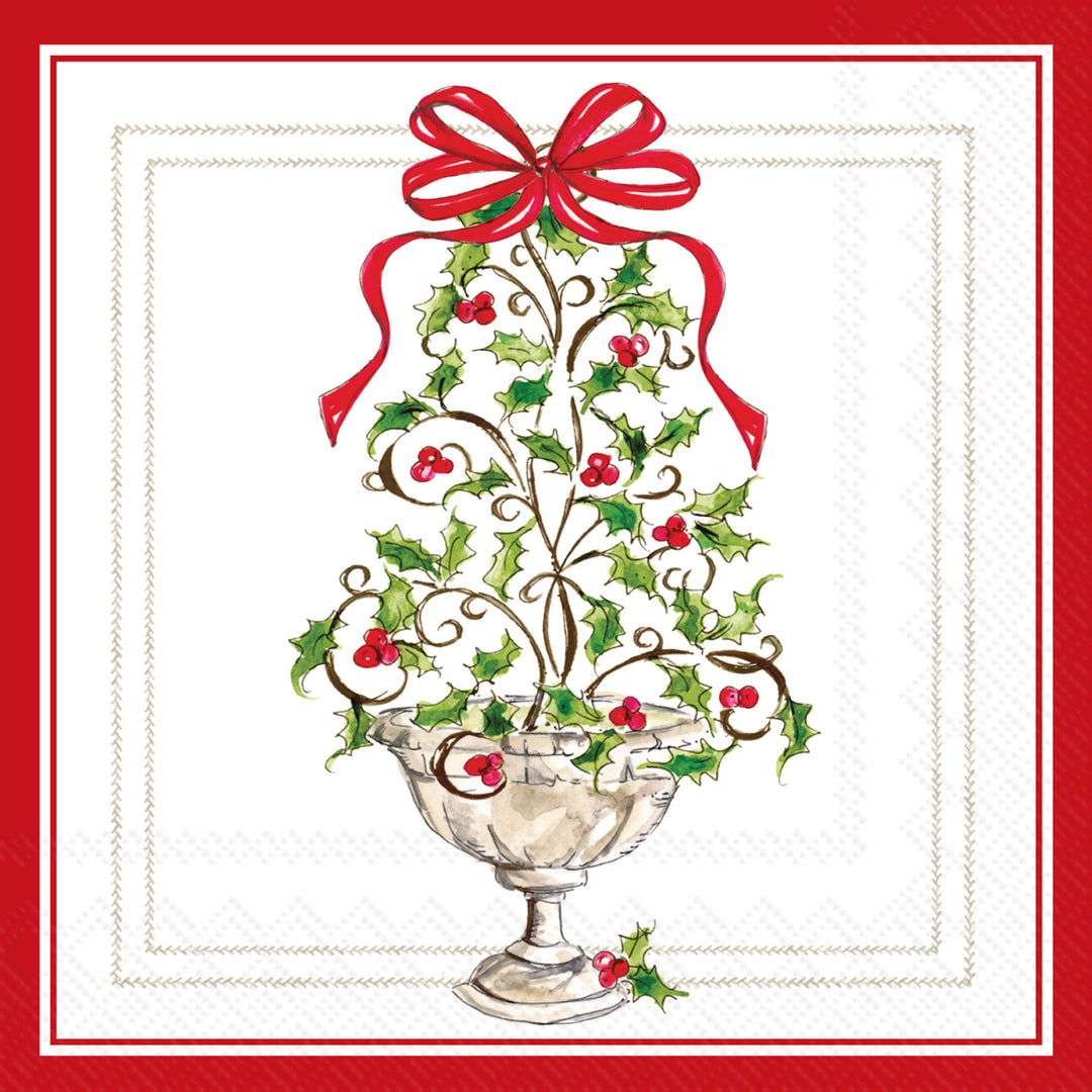 Holly Topiary  Tree Cocktail Napkin