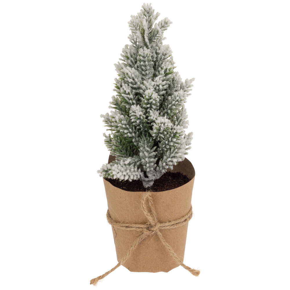 MINI PAPER POT SNOWY PINE TREE  WITH SISAL BOW