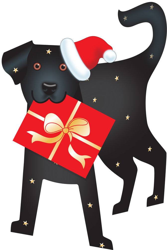 3D CARD/MERRY DOG black/gold/santa hat